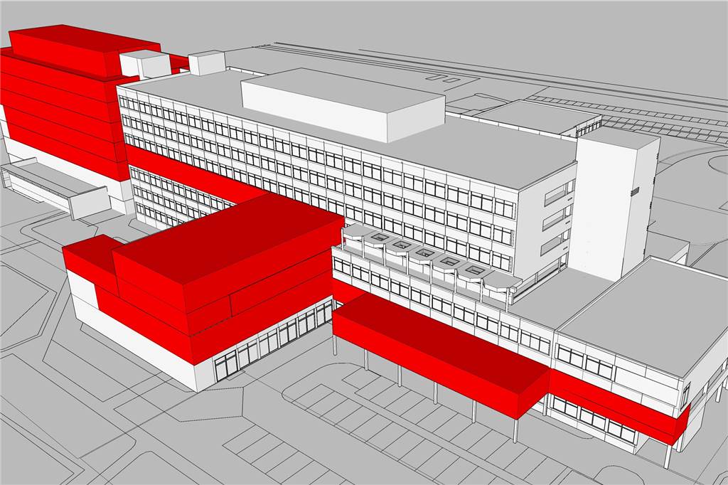 Mit Videos: Große Veränderungen für Patienten und Krankenhausmitarbeiter Das Krankenhaus in Ahaus soll wegen der Umstrukturierung deutlich erweitert werden.