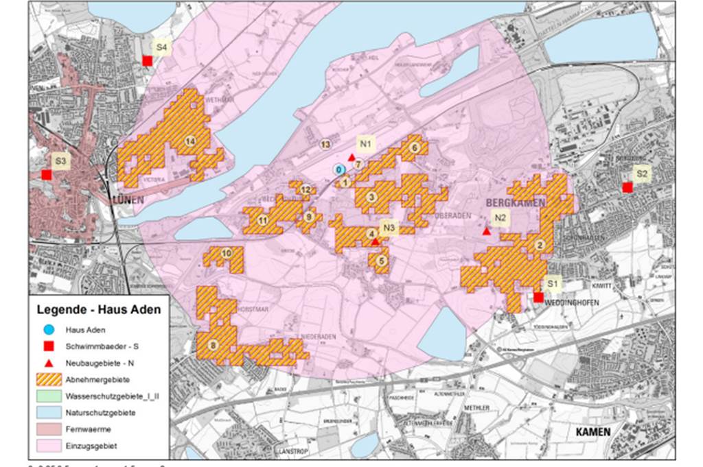 Lüner Wärmenetz muss ohne Grubenwasser auskommen Eine Grafik aus der LANUV-Studie, die das Energiepotential der Zeche Haus Aden markiert.