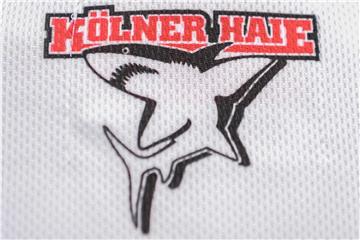Das Logo der Kölner Haie auf einem Trikot. Foto: Wolfram Kastl/Archiv