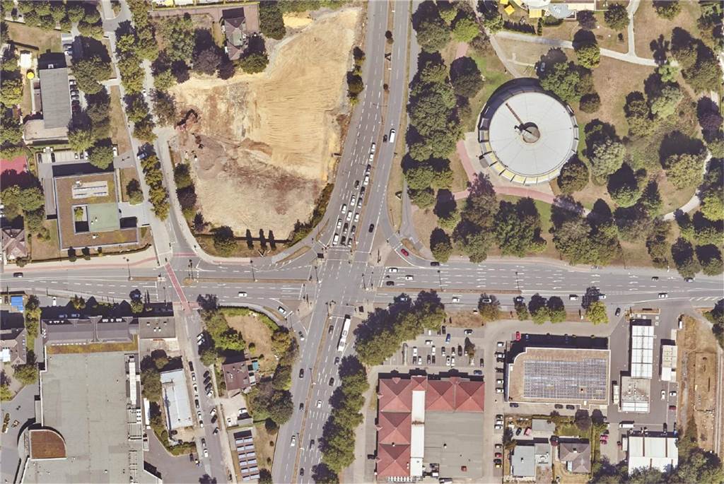 Ein Luftbild aus dem Jahr 2022 von der Kreuzung Kurt-Schumacher-Straße/Kamener Straße.