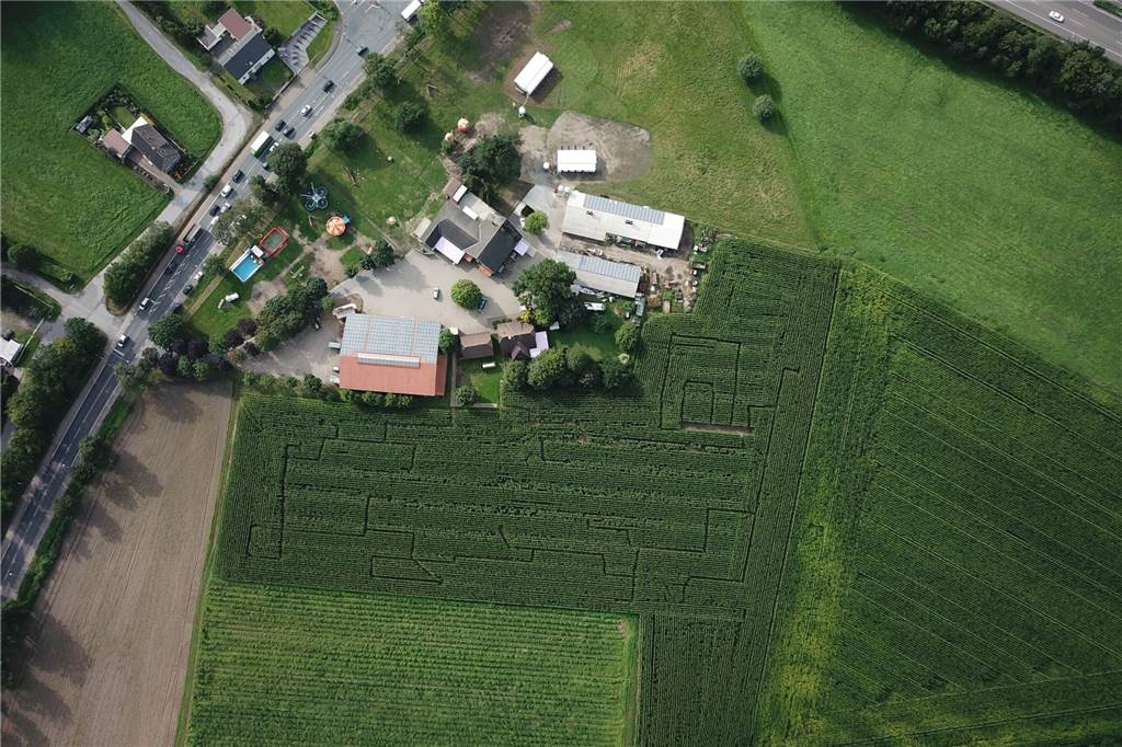 Das Maislabyrinth des Hof Sanders aus der Vogelperspektive.