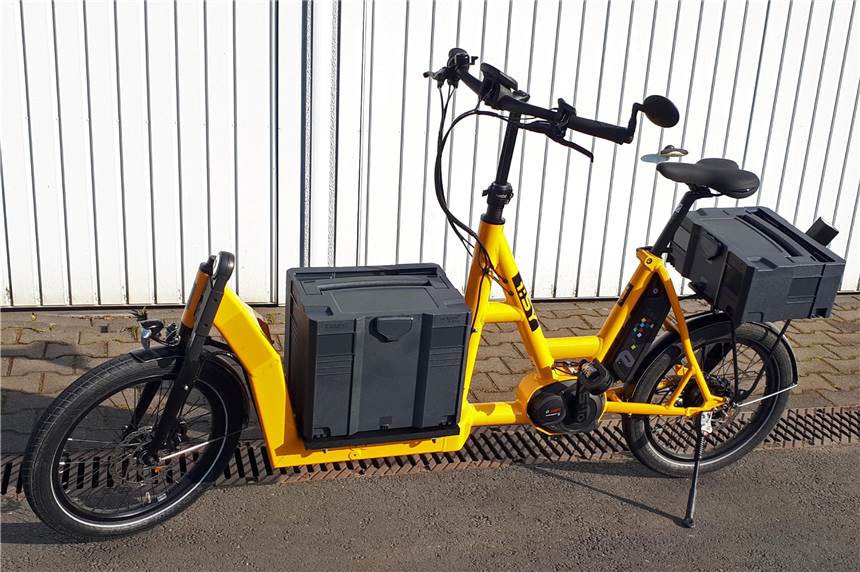 Lastenrad des EUV kommt bei Terminen zum Einsatz Das mit einem Elektromotor versehene Lastenrad des EUV.