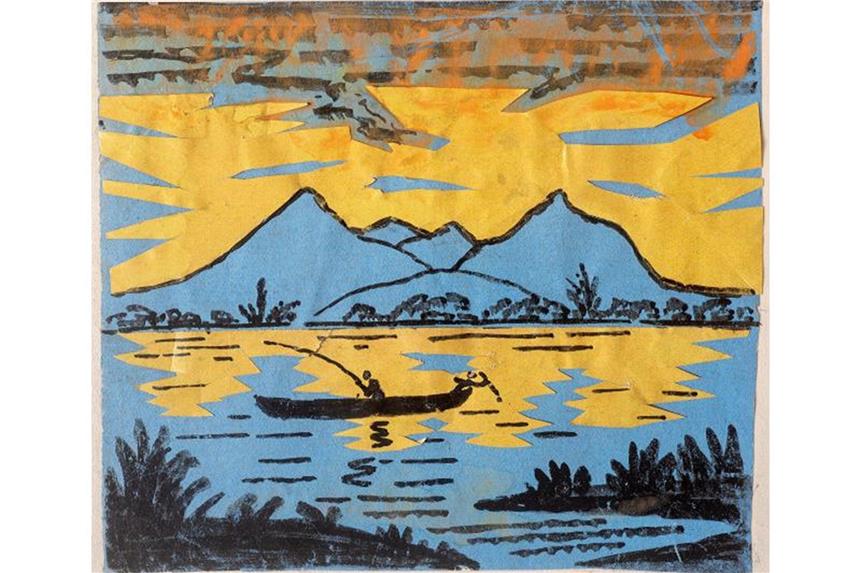 Enkel von Künstler August Macke schenkt Museum zwölf Werke Das Museum August Macke Haus in Bonn bekommt zwölf Arbeiten des Künstlers von dessen Enkel geschenkt. Das bedeutendste Werk davon ist die Papierschnitt-Collage „Boot V“ aus blauem und gelbem Glanzpapier. Foto: Guenter Weber/August-Macke-Haus