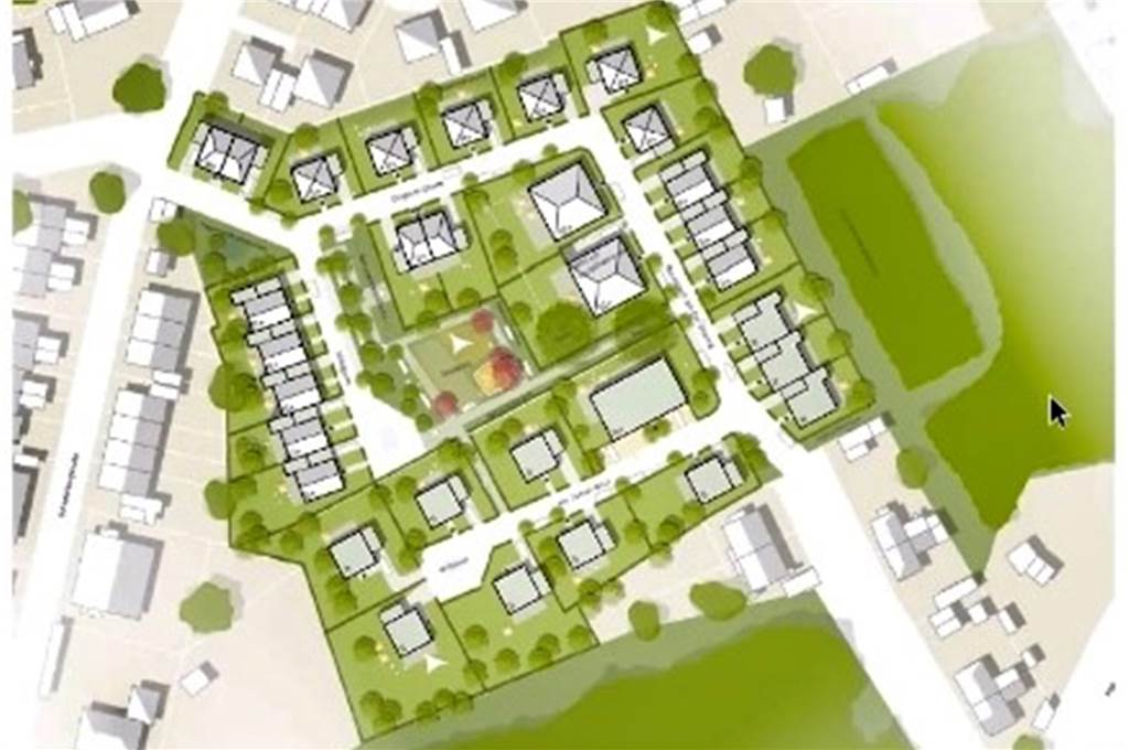 Neubaugebiet mit bis zu 40 Wohneinheiten wird immer konkreter Das Neubaugebiet in Dingen, wie es nach den neuesten Planungen aufgeteilt sein soll. Links die Schieferbergstraße, rechts unten die Dingener Straße.