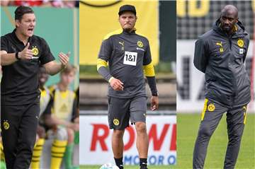 Das neue BVB-Trainerteam: Edin Terzic (M.), Sebastian Geppert (l.) und Otto Addo.