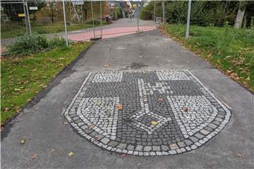 Das neue Mosaik des Stadtwappens von Dorsten.