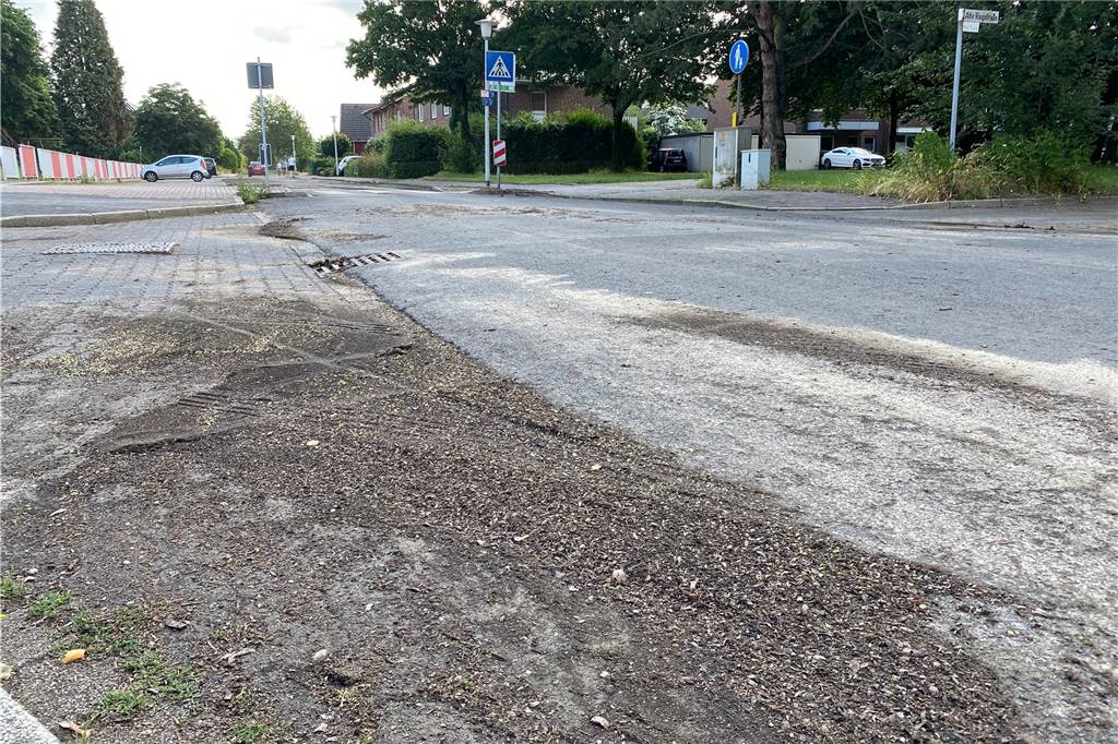 Unwetter: Wasser drückte Gullis nach oben - Feuerwehr im Dauereinsatz Das Regenwasser hatte viel Dreck auf die Straße gespült. Hier ein Foto von der "Alte Ringstraße".