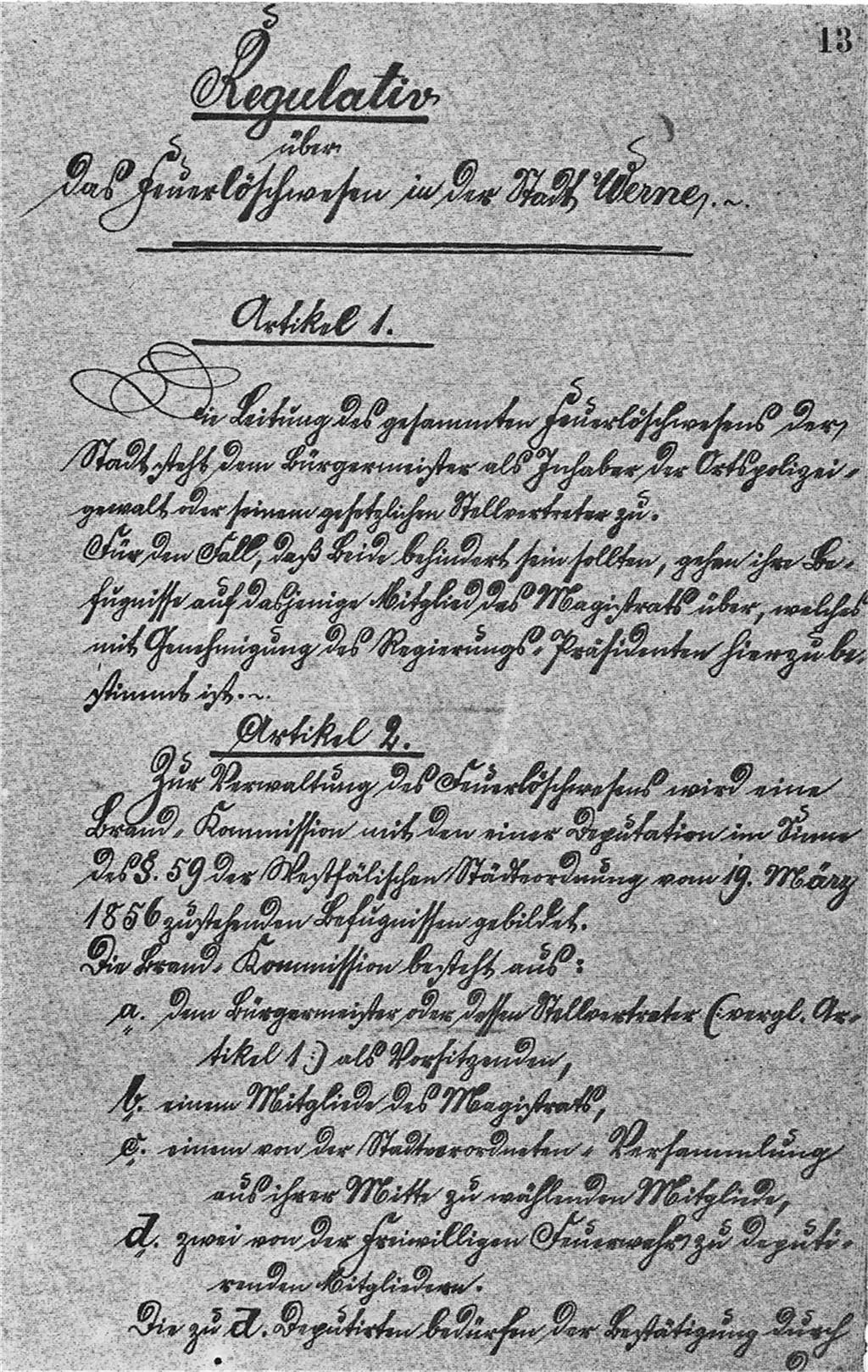 100 Helfer schon um 1900: So entstand die Freiwillige Feuerwehr Werne Das „Regulativ über das Feuerlöschwesen in der Stadt Werne“ von 1863
