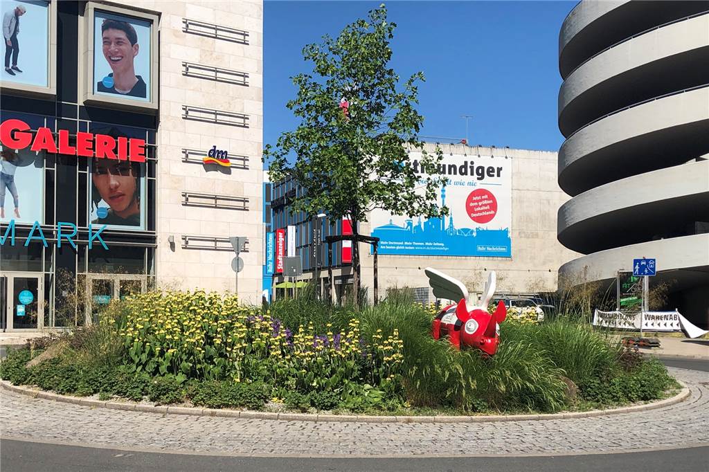Kreisverkehr vor der Thier-Galerie: Das wurde aus dem „Garten des Grauens“ Das Rundbeet vor der Thier-Galerie ist innerhalb von zwei Jahren von einer „Schotterfläche“ zum bunt gesprenkelten Blüten- und Gräserteppich geworden – zur Honigweide für Bienen und Augenweide für Menschen.