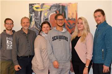 Das Team im LWL-Wohnverbund Marl-Sinsen (v.l.): Hannes Leopold, Stefan Rütsch, Regina Bücking, Nicolai Risch, Anna Eckmann und Heiko Hötting.