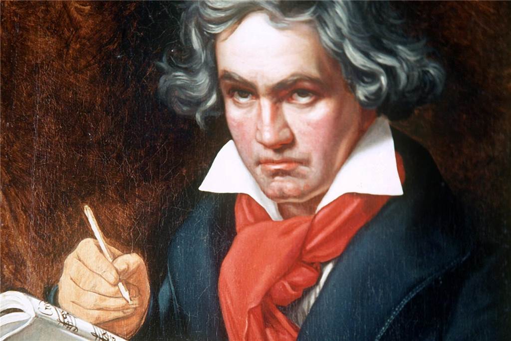 Das undatierte Archivbild zeigt das 1819 entstandene Gemälde von Josef Stieler mit einem Porträt von Ludwig van Beethoven beim Komponieren.