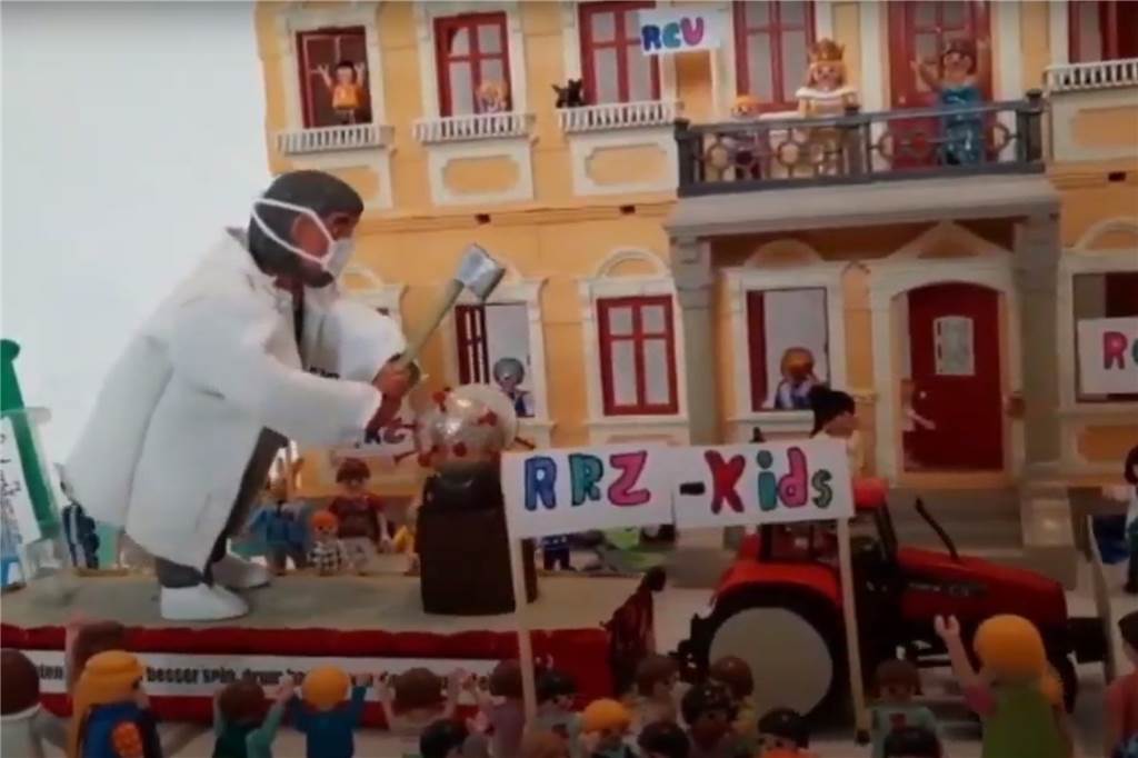 Erster Online-Rosenmontagszug spottete über das Coronavirus Das Virus kleinhacken - das möchten im Moment wohl viele.