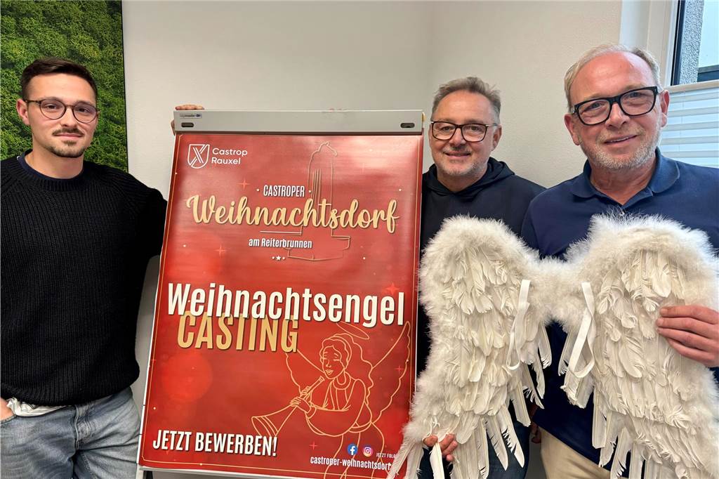 Neuer Termin für das Weihnachtsdorf: Eissportler und Engel gesucht Das Weihnachtsdorf-Team sucht Engel, die für den guten Zweck zur Adventszeit auf dem Marktplatz unterwegs sind: Leon Philipp, Frank Philipp und Ingo Böhmer (v. li.).