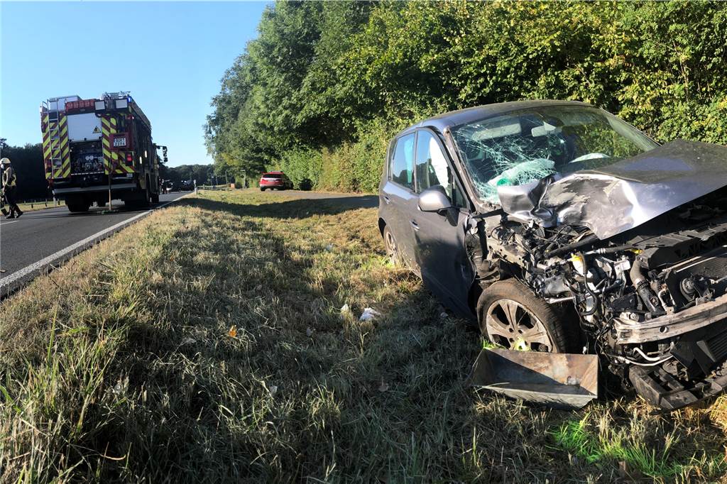 Autos kollidieren auf dem Gescher Damm – 21-Jähriger schwer verletzt Das zweite Unfallfahrzeug wurde auf den Grünstreifen zwischen Radweg und Fahrbahn geschleudert.