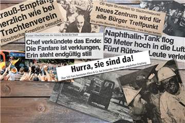 Denkwürdige Ereignisse in den vergangenen 70 Jahren: Unter anderem war der damalige Bundeskanzler-Kandidat Franz Josef Strauß (CSU/Bild unten rechts) 1980 zu Gast - und das DFB-Team bei der WM 2006 (Bild l.).