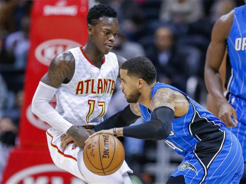 Ein starker Schröder reicht nicht: Atlanta verliert Dennis Schröder kassierte mit den Atlanta Hawks trotz starker Leistung eine Niederlage. Foto: Erik S. Lesser