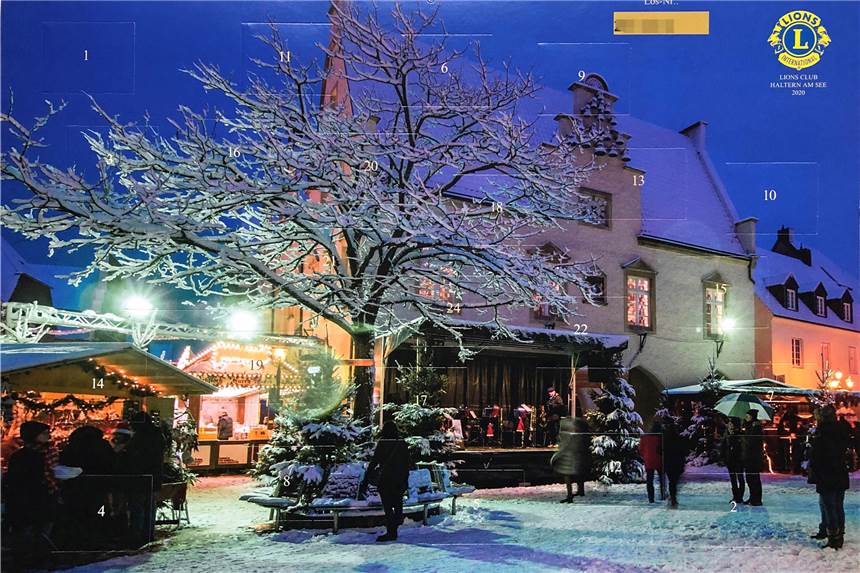Das sind die Gewinnzahlen des Halterner Lions-Adventskalenders 2020 Der aktuelle Lions-Adventskalender zeigt ein verschneites Motiv vom Nikolausmarkt.