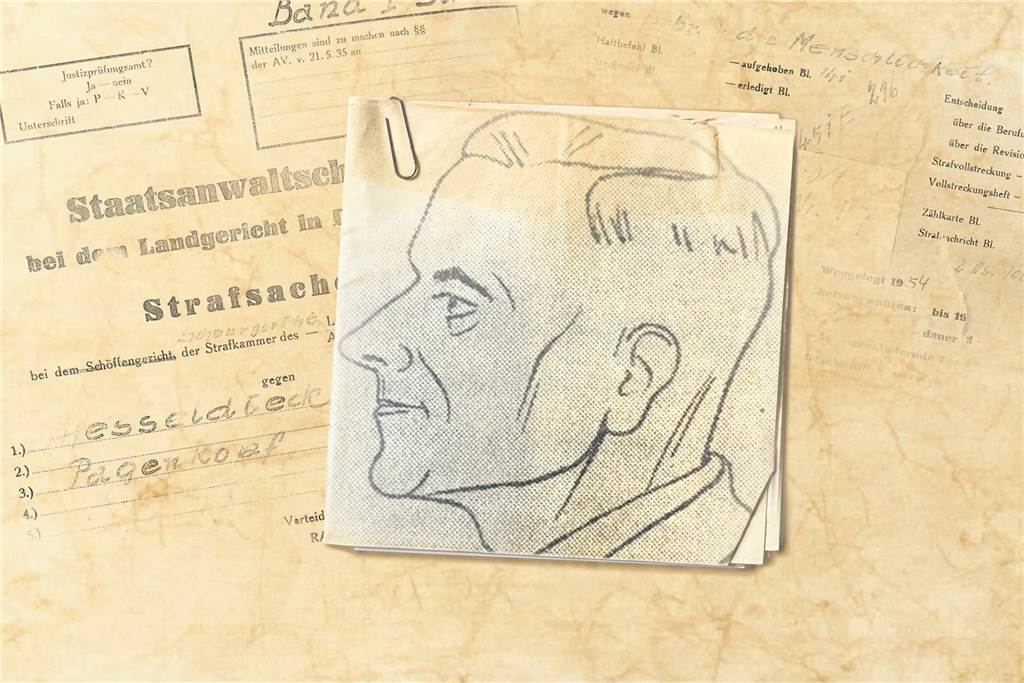 Der Angeklagte Hesseldieck aus der Feder des Gerichtszeichners einer Tageszeitung.