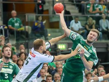 Der Berliner Paul Drux (l) versucht einen Wurf des Leipzigers Philipp Weber zu verhindern. Foto: Jan Woitas