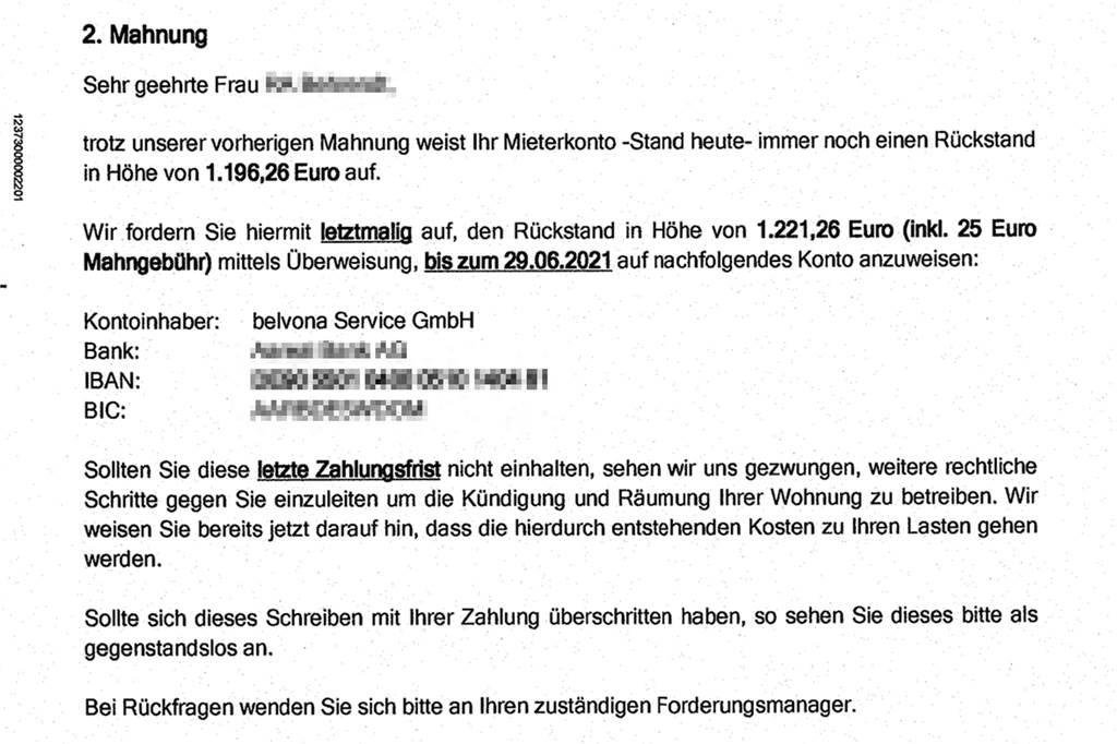 Castrop-Rauxeler Mieterin klagt über Vermieter Belvona: Wie bei Altro Mondo Der Bewohnerin wird mit einer "Kündigung und Räumung" gedroht, falls die offenen Beträge nicht gezahlt werden.