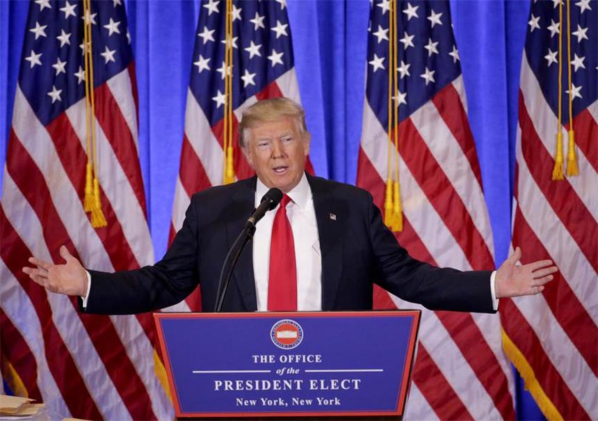 Trump: "Kein belastendes Material in Russland" Der designierte US-Präsident Donald Trump bei der ersten Pressekonferenz nach seinem Wahlerfolg im November.
