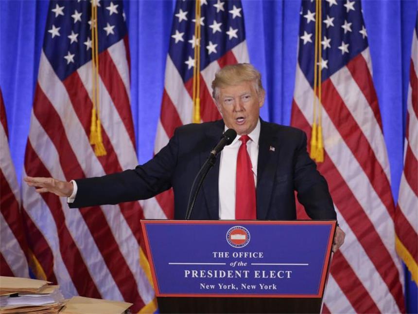 Russland soll Material gegen Trump besitzen Der designierte US-Präsident Donald Trump bei seiner ersten Pressekonferenz seit Juli 2016. Foto: Seth Wenig