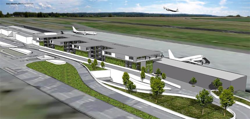 Diese Hotelprojekte sind im Stadtgebiet in Planung Der Entwurf der Planungsgruppe Drahtler sieht ein Hotelgebäude direkt westlich des Flughafen-Terminals mit direktem Blick auf das Rollfeld vor.