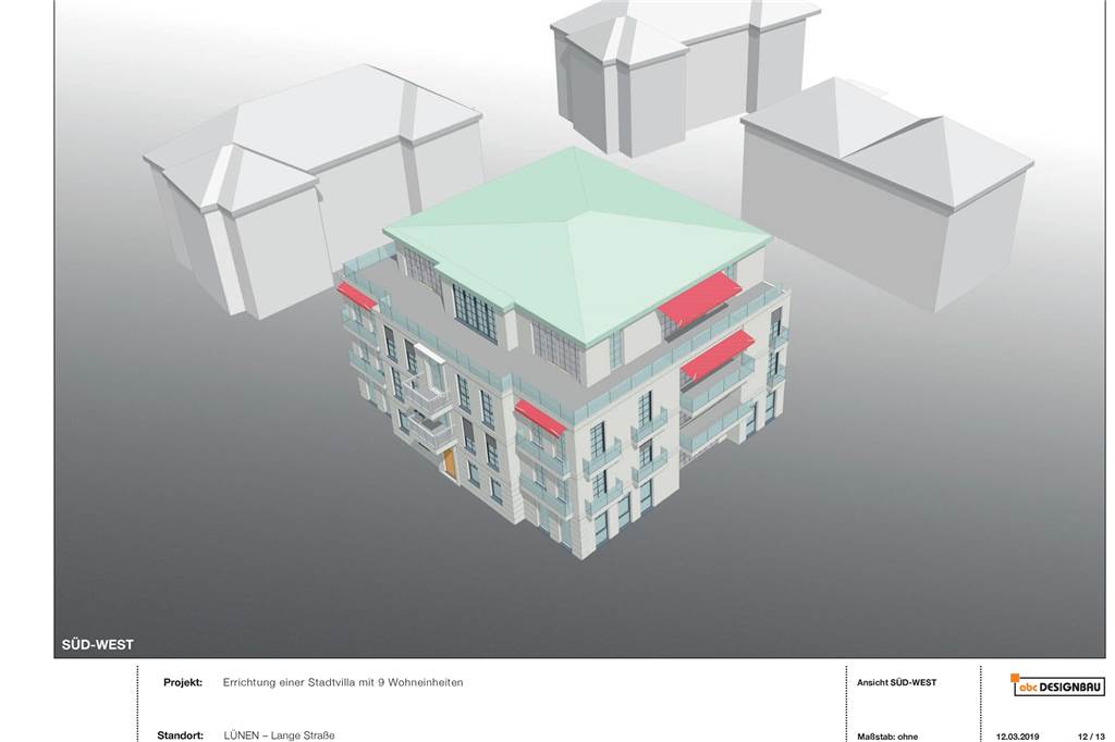 Darum wird die alte Stadtvilla am Ende der Fußgängerzone in Lünen abgerissen Der Entwurf, wie eine Stadtvilla im Neubau dort aussehen könnte.