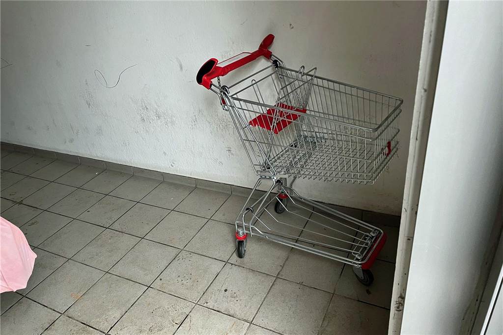 Beide Aufzüge defekt - Kundin: „Das ist einfach eine Katastrophe“ Der erste im Treppenhaus zurückgelassene Einkaufswagen. Es dürften noch mehr werden.