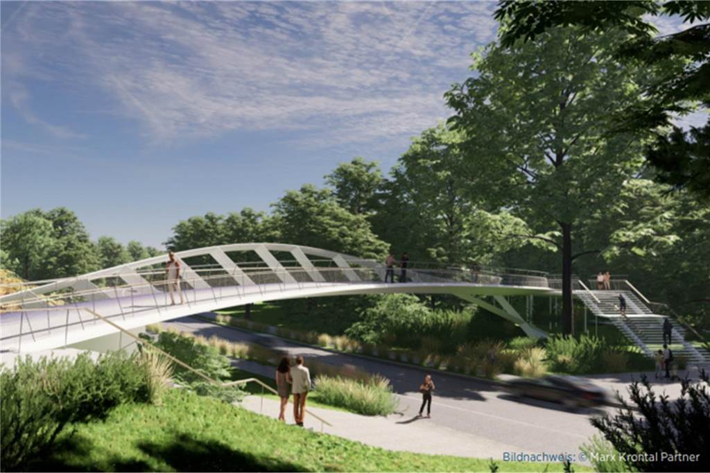 Der exzentrische Bogen der Brücke, die über die Kamener Straße führen wird, soll wegfallen. Die Freitreppe ebenfalls.