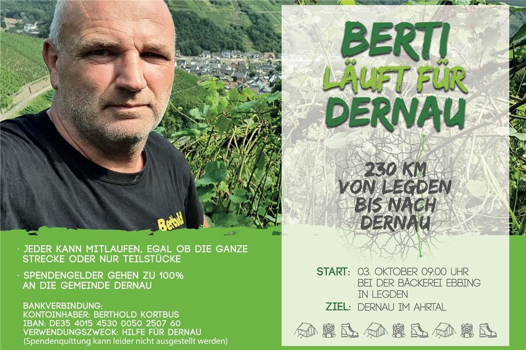 Bertold Kortbus aus Legden will ins Ahrtal laufen und Spenden sammeln Der Flyer macht inzwischen nicht nur in Legden die Runde.