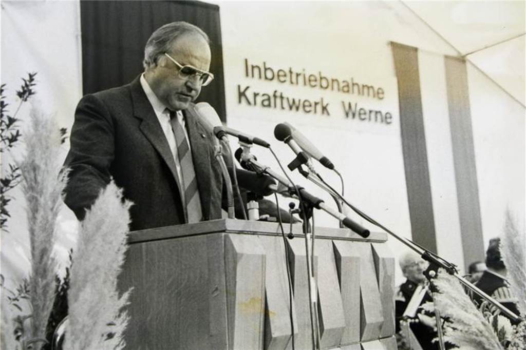 Der frühere Bundeskanzler Helmut Kohl hielt 1984 anlässlich der Inbetriebnahme des neuen Steinkohleblocks eine Rede im Gersteinwerk.