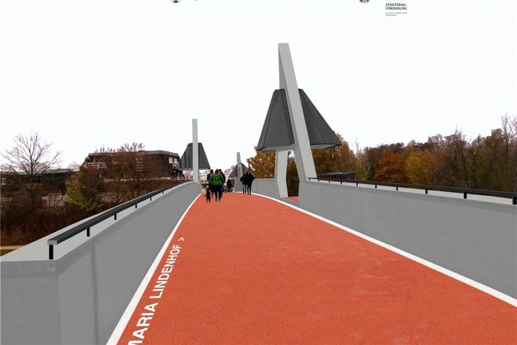 So grau wird die Hochstadenbrücke zwischen Altstadt und Maria Lindenhof künftig aussehen Der geplante rote Bodenbelag