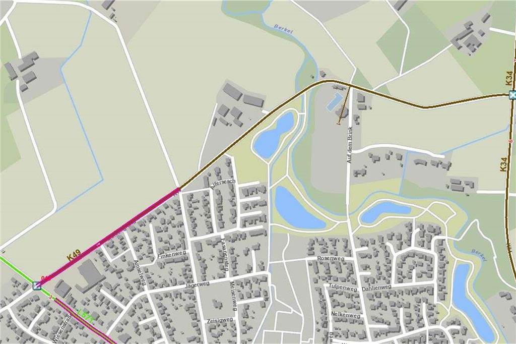 K49 in Gescher teils voll gesperrt: Hohlkörper unter Asphalt – Absackungen drohen Karte von einer Straße