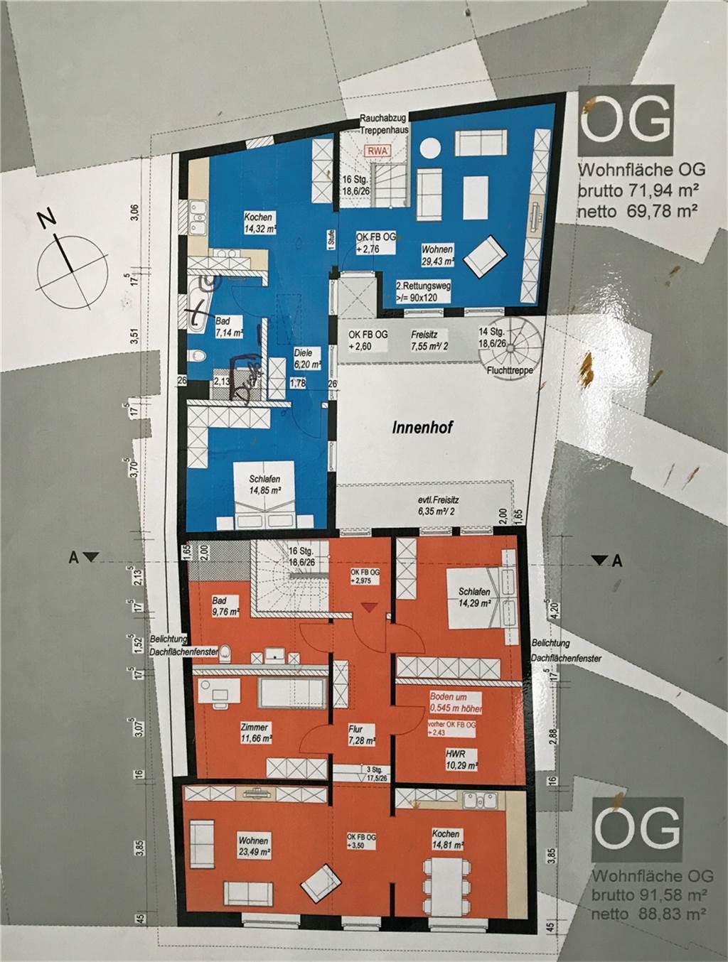 In denkmalgeschütztem Werner Altstadtbau entstehen vier moderne Wohnungen Der Grundriss des Obergeschosses.