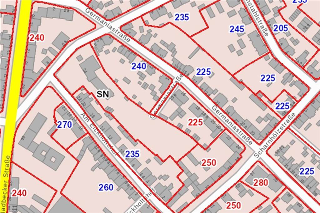 Neue Zonen für Grundstücke - Werte steigen in Kirchhellen-Mitte Der Gutachterausschuss hat die Zonen der Bodenrichtwerte in Bottrop umfassend aktualisiert. So sieht die Karte aus, die online abgerufen werden kann.