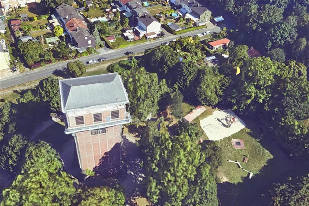 Aus der Luft und in 3D: Interaktive Bilder zeigen Castrop-Rauxel von oben Der Hammerkopfturm aus der Nähe gesehen.