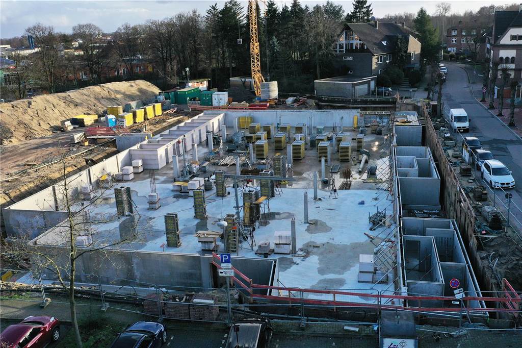 Ende März wird der Grundstein gelegt für 19 Wohnungen und einen Aldi Kellergeschoss des Neubaus am Voßkamp