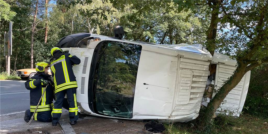 Unfall an der Stadtgrenze Dorsten/Marl: Mehrere Verletzte Der Klein-Transporter schleuderte gegen einen Straßenbaum.