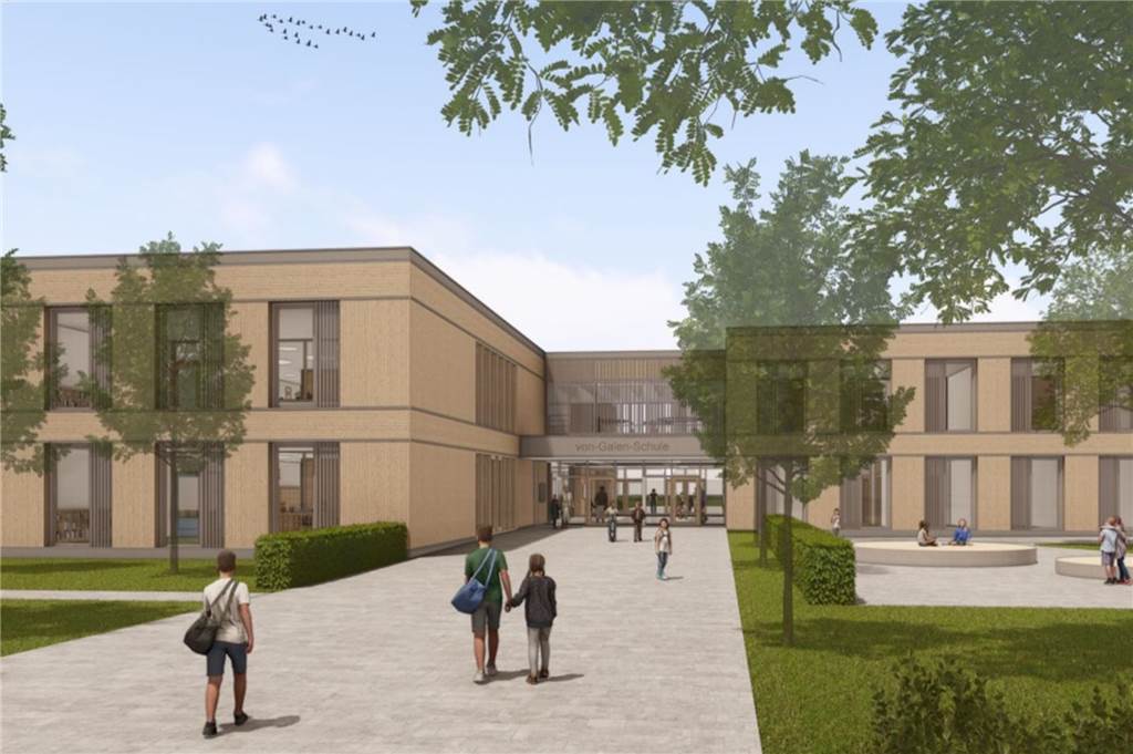 Holz-Fassade für Grundschule geplant: Nordische Fichte statt Klinker Haupteingang an der Fürst-zu-Salm-Horstmar-Straße