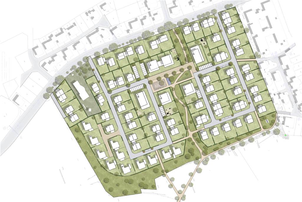 Baugebiet am Nesberg: Wie sollen die neuen Straßen heißen? Lageplant zeigt die Häuser- und Straßenanordnung im neuen Baugebiet Zum Nesberg.