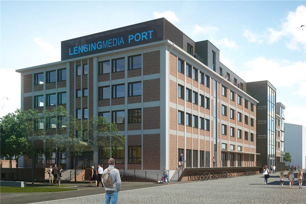 Lensing Media Port: Neue Bilder zeigen die Zukunft der Speicherstaße Der Lensing Media Port in einem umgebauten Speichergebäude prägt künftig den westlichen Eingang in die Speicherstraße am Hafen.