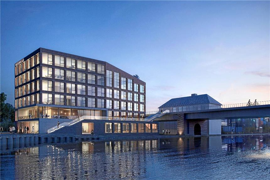 Leuchtturm und Lensing Media Port in der Speicherstraße Der „Leuchtturm“ genannte Neubau soll am Santa-Monika-Anleger am Stadthafen unmittelbar neben der Hafenbrücke am Sunderweg entstehen.