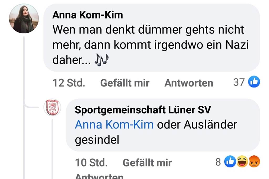 Fake-Account verbreitet im Namen des Lüner SV rassistische Parole im Internet Der Lüner SV steht in keinerlei Verbindung zu dem besagten Facebook-Account.