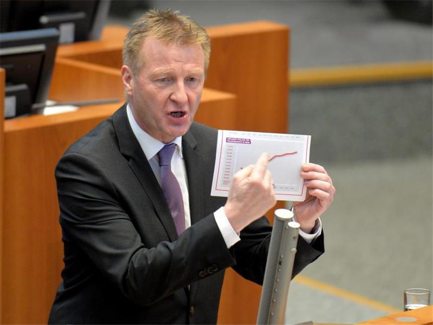 NRW-Innenminister Jäger sieht keinen Grund für Rückzug Der nordrhein-westfälische Innenminister Ralf Jäger eine Grafik zu den geplanten Stellen für Polizeibeamte in NRW. Foto: Monika Skolimowska