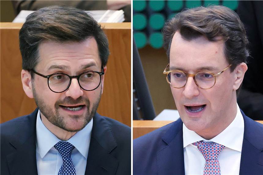 Mallorca-Affäre: Gerät jetzt auch Hendrik Wüst in den Fokus? Der nordrhein-westfälische SPD-Vorsitzende und Landtagsfraktionschef Thomas Kutschaty (l) und Ministerpräsident Hendrik Wüst (r) führen ihre Parteien als Spitzenkandidaten in den Landtagswahlkampf.
