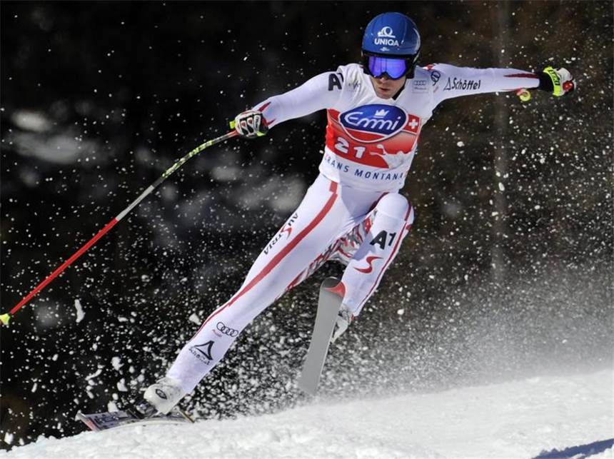 Cuche gewinnt Heim-Weltcup - Keppler an Tor vorbei Der Österreicher Benjamin Raich komplettiert mit Platz drei das Podest. Foto: Jean-Christophe Bott