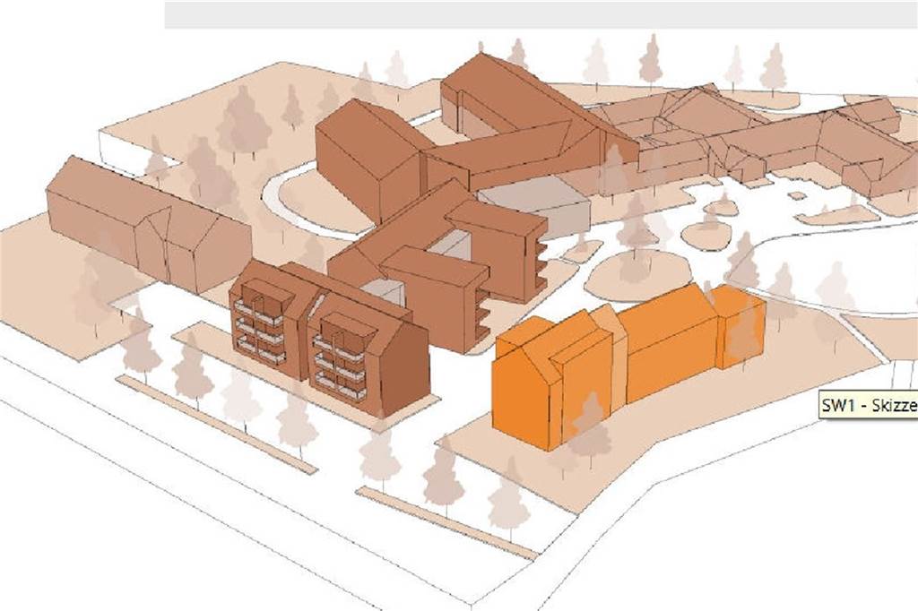 Marienheim: Barrierefreie Wohnungen werden erst später fertig Der orangefarbene Gebäudekomplex zeigt den Bereich, in dem gegenwärtig 17 Wohnungen für Senioren und Menschen mit Betreuungs- und Unterstützungsbedarf entstehen.