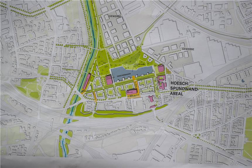 Der Plan für die Umgestaltung des HSP-Geländes setzt auf Wohnen und Gewerbe am Wasser.