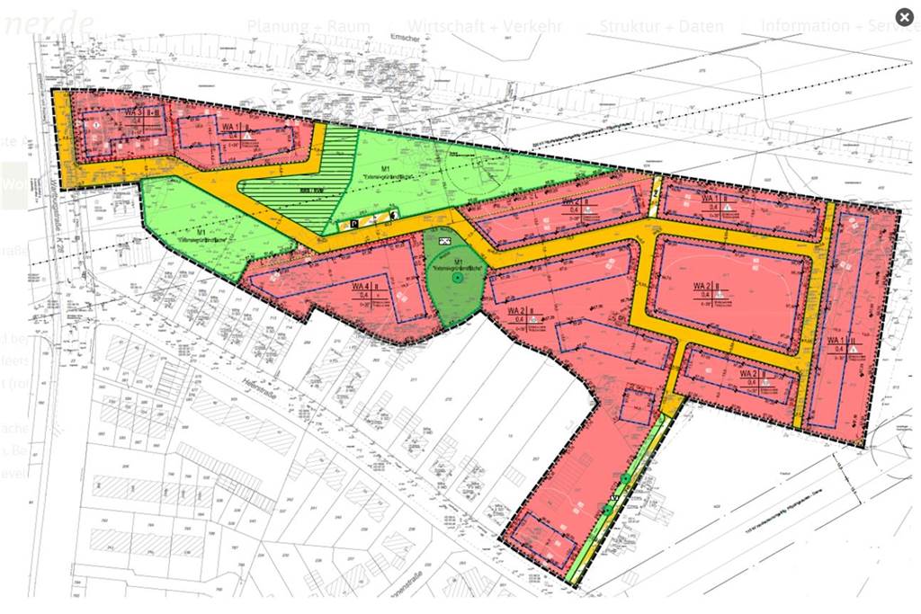 Baugebiet Am Emscherufer: Baustart wohl erst in der zweiten Hälfte 2023 Ein Plan zeigt das Baugebiet